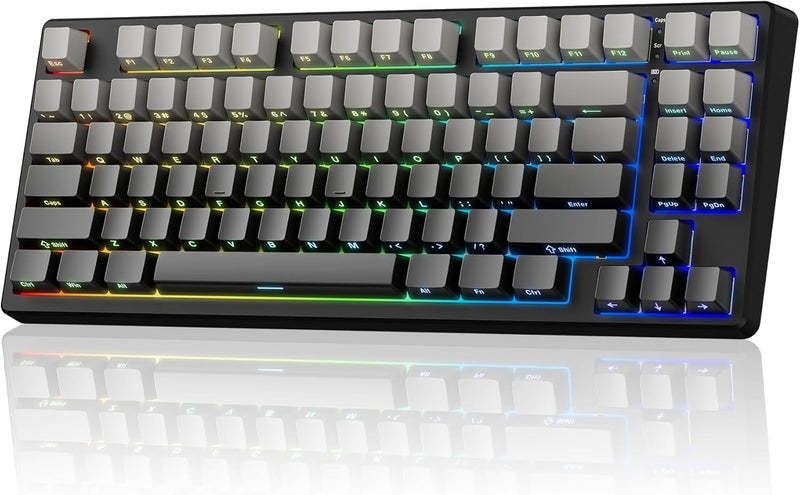 Kisnt Wireless Mechanical Keyboard,Gasket Mounted Creamy Sound,Bluetooth/2.4GHz/USB-C,Side Printed PBT Keycaps with RGB Backlit, Hot Swappable,75% Compact Layout for Gaming/Typing/Win/Mac/PC(Gradient Gray) - Image 2